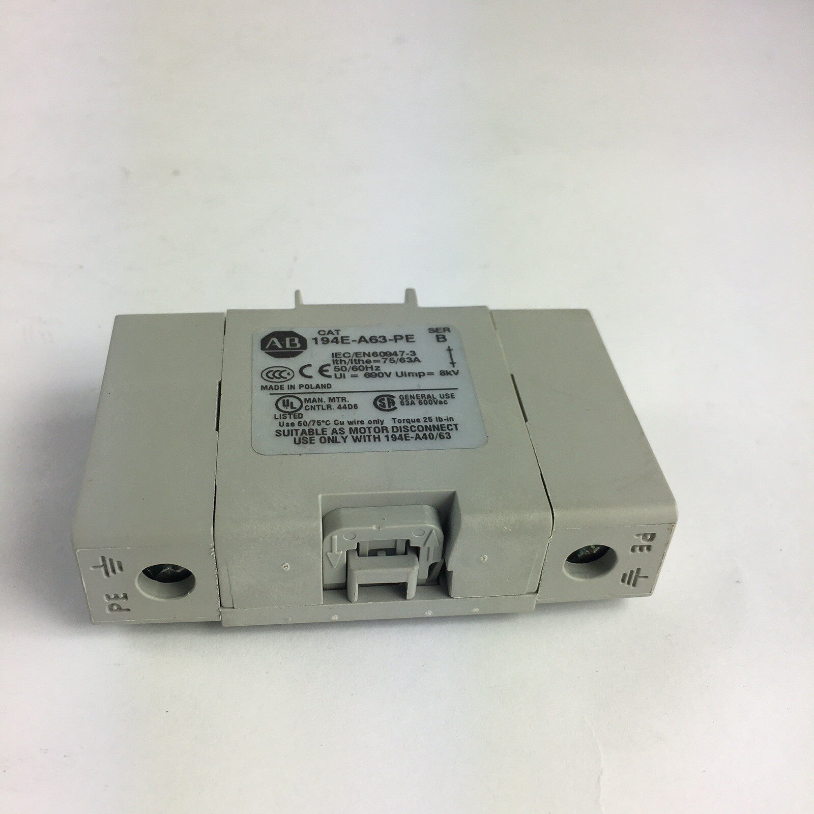 ALLEN BRADLEY 194E-A63-PE SERIES B EARTH TERMINAL 40/63A 194E-A63-PE Series B