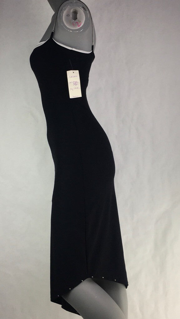 ESP Womens Sheath Dress Black Spaghetti Strap Asymmetric Studded Stretch S New