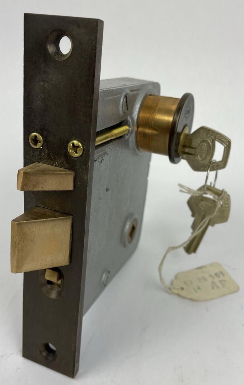CORBIN 1348 1/2 PUSH BUTTON ENTRY MORTISE LOCK w CYLINDER KEYS LOOK