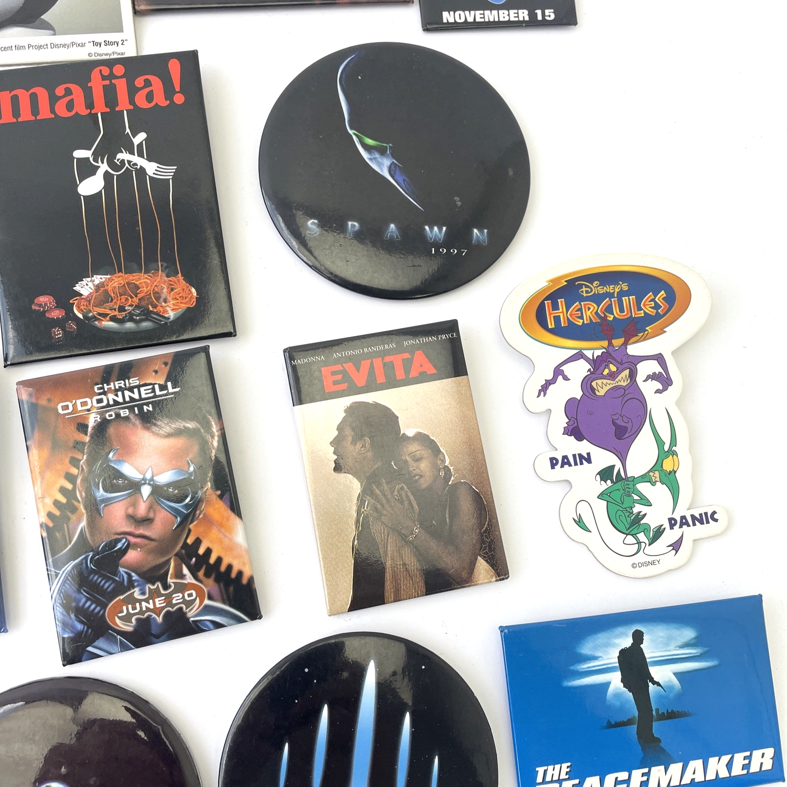 VINTAGE MOVIE PROMO BUTTON LOT of 52 PROMOTIONAL PIN BACK TV FILM Hollywood Swag