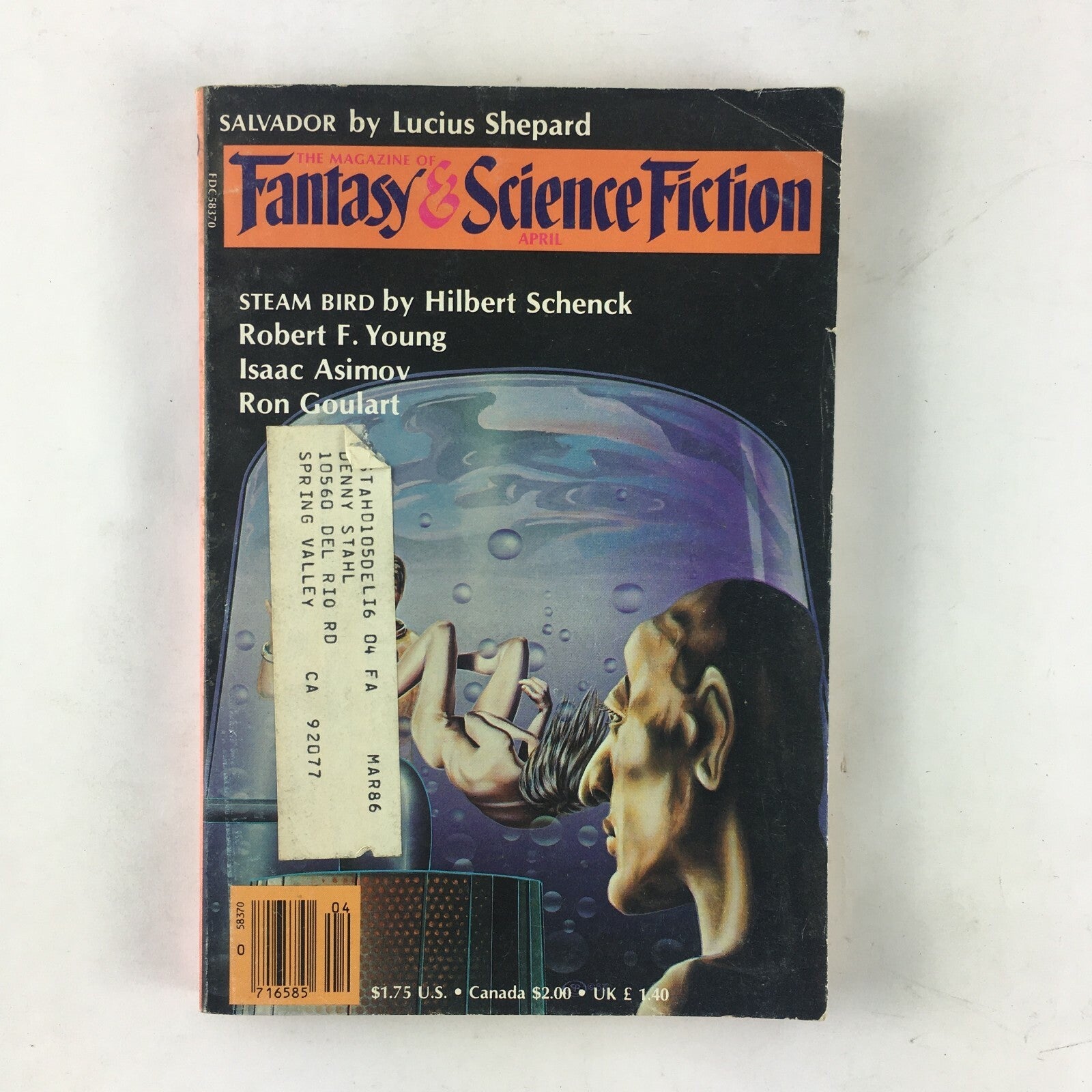 April Fantasy & Science Fiction MagazineRobert F.Young RonGoulart HilbertSchenck