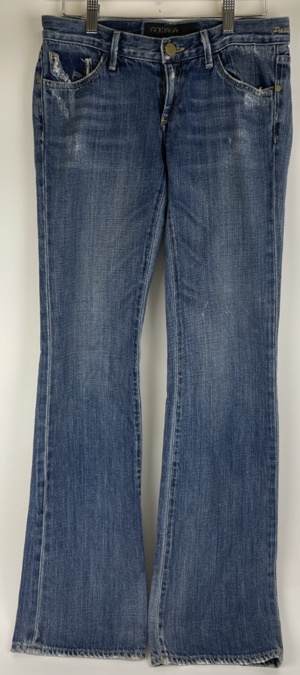 Goldsign Pants Women Sz 26 Blue Denim Jeans Flared Light Wash Low Rise Y2K