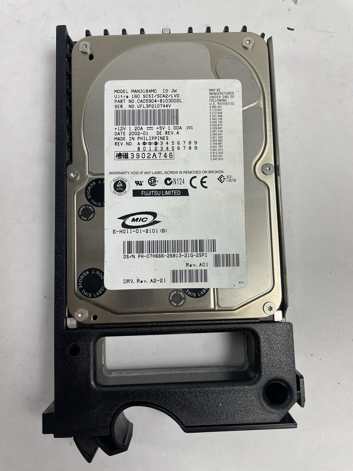 FUJITSU MAN3184MC 18.4Gb 10000Rpm 8Mb Buffer 80Pin Ultra160 Scsi 3.5" HDD server