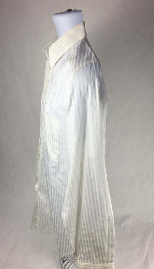 Fil A Fil Mens Button Front Shirt White Textured Long Sleeve Pocket Cotton 38