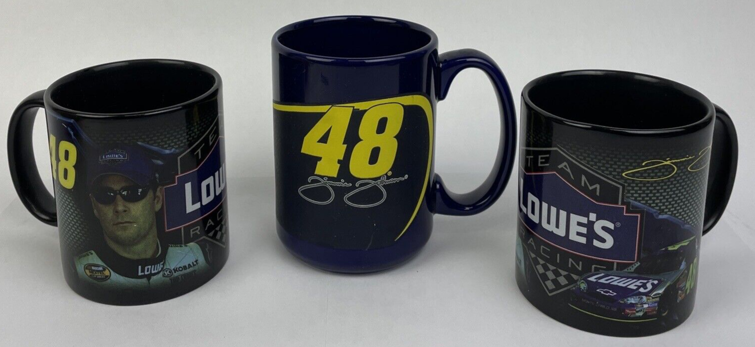 3 x NASCAR Jimmie Johnson #48 3D 12 oz. Coffee Mugs Blue Yellow Signature Racing