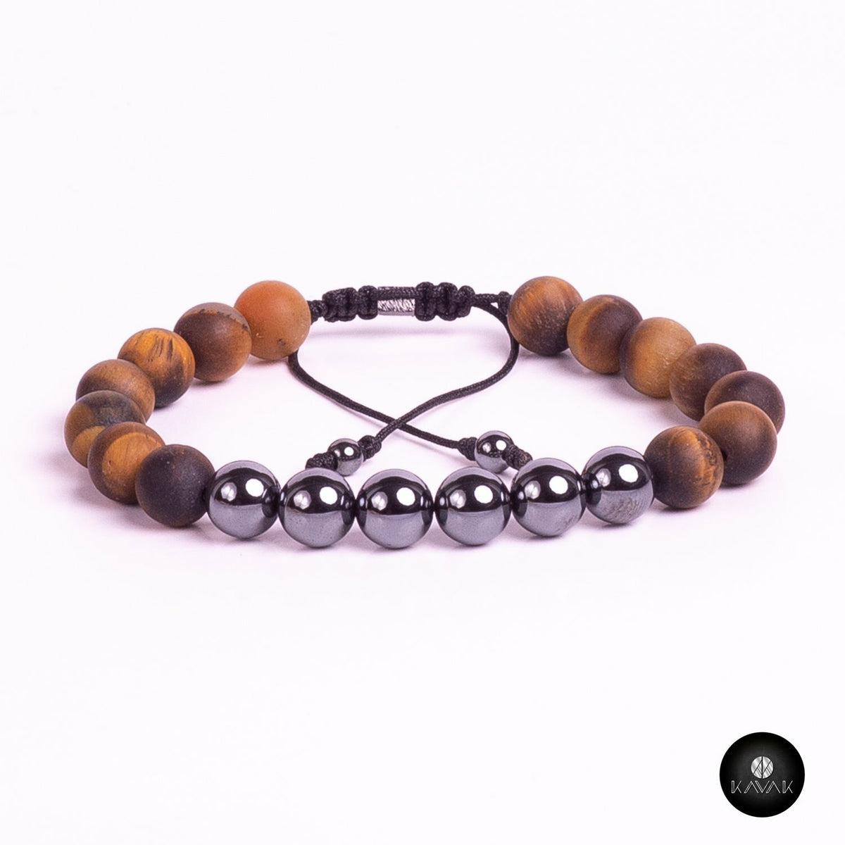 Kavak Handmade Men's Bracelet Genuine Tiger eye stone Acerina beads