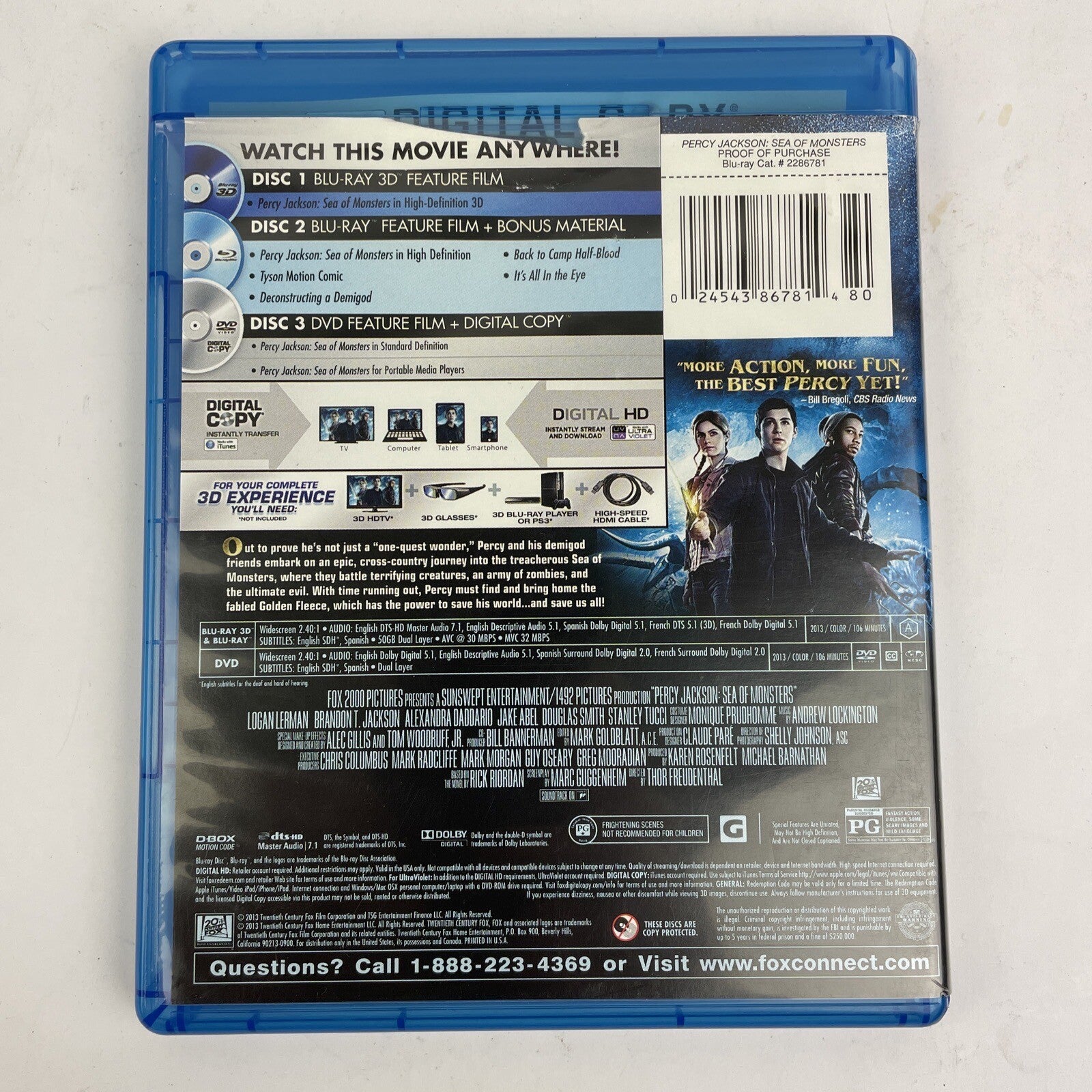 Percy Jackson : Sea of Monsters ( Blu-ray/DVD + DigitalHD ) Deluxe Edition MINT