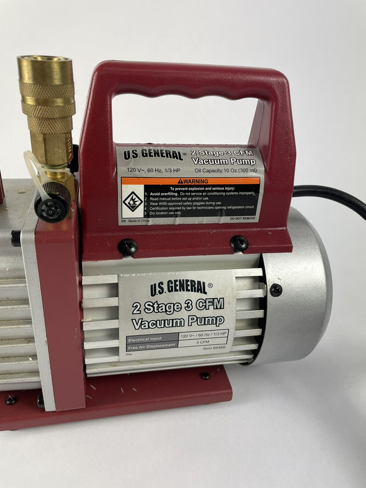U.S. General 2 Stage 3 CFM Vacuum Pump Item No. 66466
