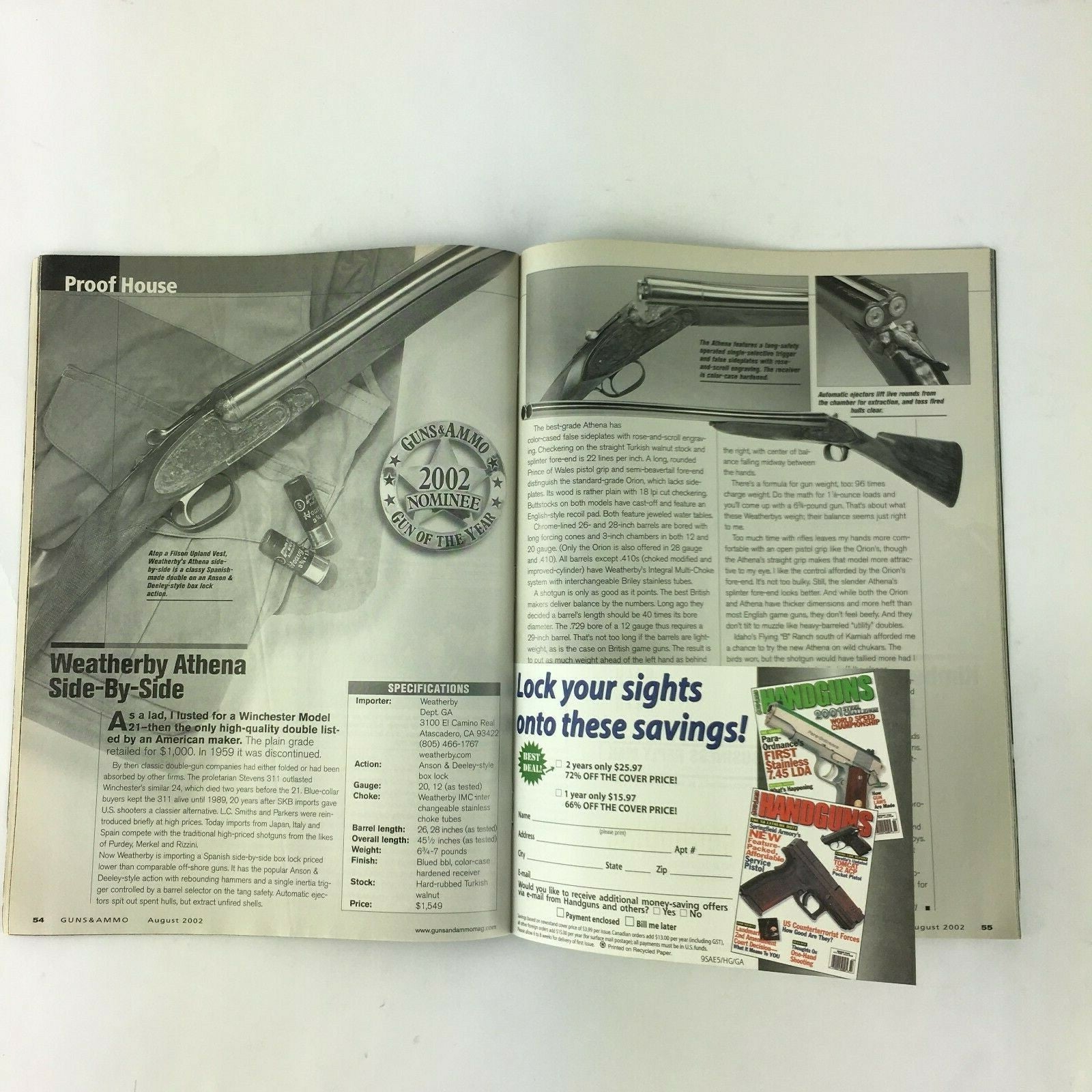 August 2002 Guns&Ammo Magazines It's A Gas A 1911 Conversion Pocket Perfection