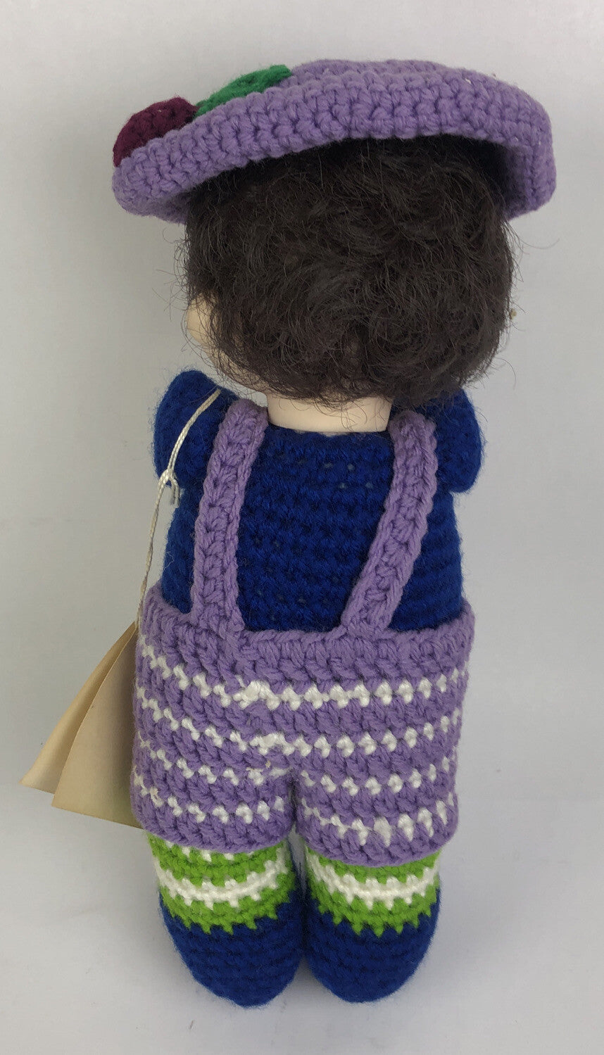 Hand Crafted Crochet Doll w Hat And Purse Knitted Soft Toy 12" " Plumb Pudding "