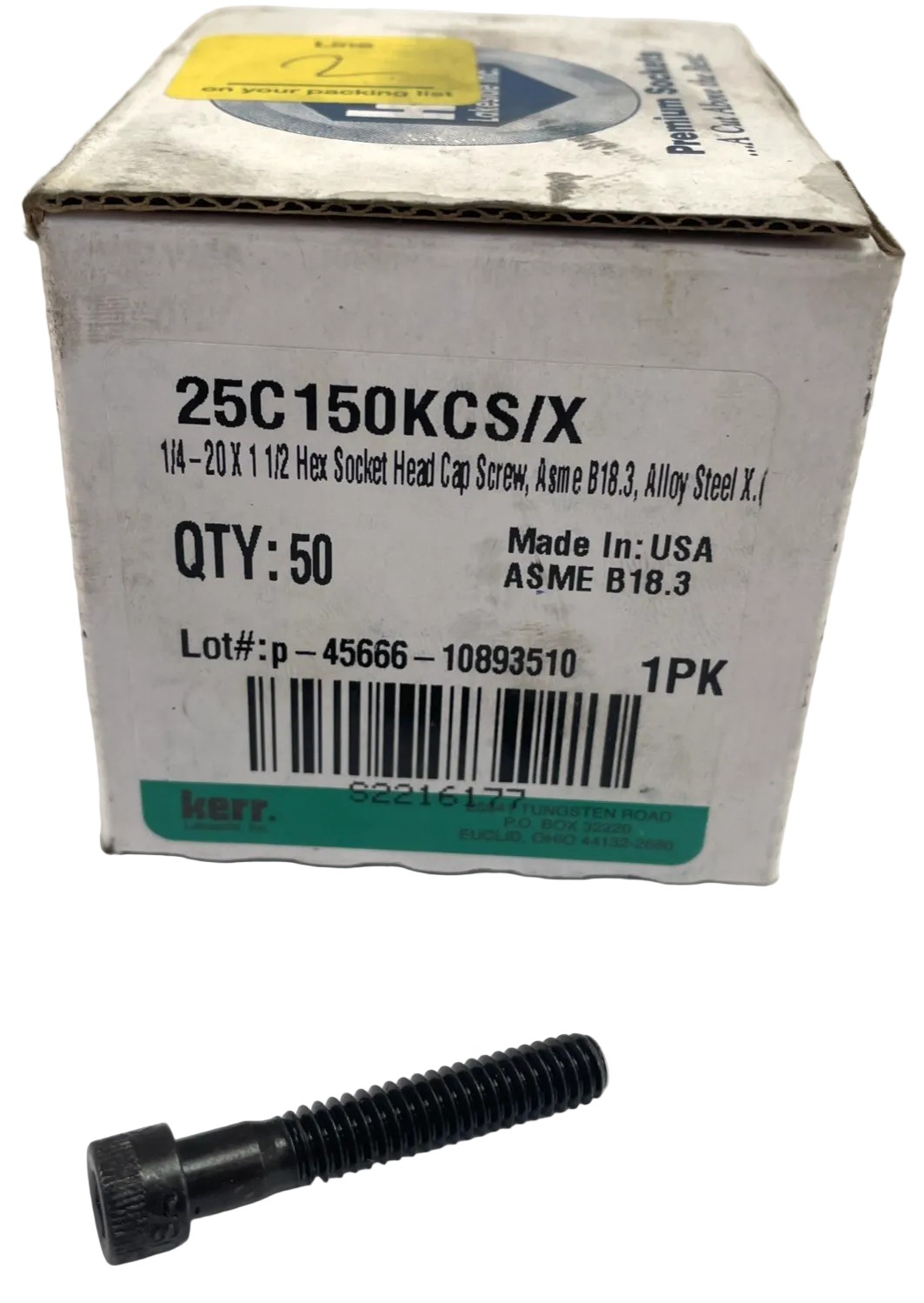 Kerr 25C150KCS/X 1/4-20 x 1.5" SHCS Socket Head Cap Screw Lot Of 50