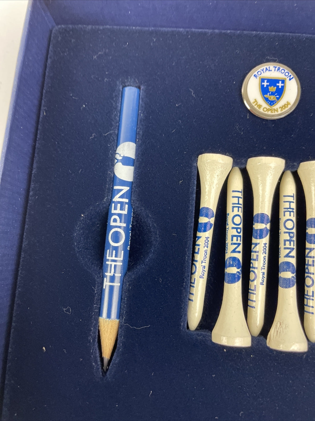 2004 The Open Royal Troon Golf Box Set 2 Balls Tees Divot Tool Marker Pencil NIB
