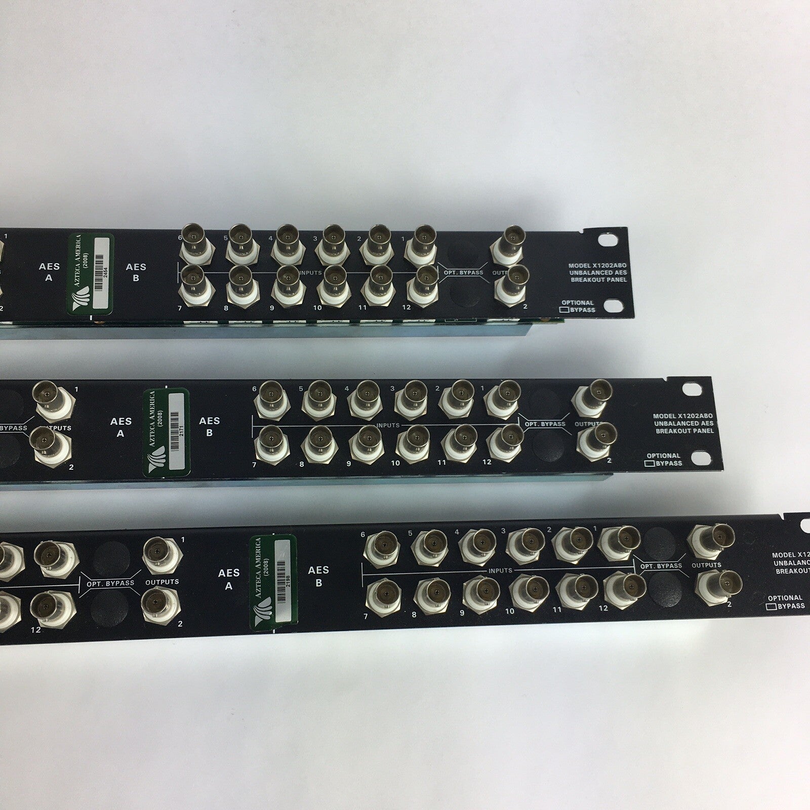 (Lot of 3) Evertz X1202ABO 12 x 2 BNC I/O Unbalanced AES Breakout Panel