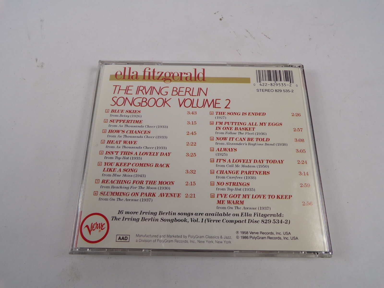 Ella Fitzgerald THe Irving Berlin Song Book Blue Skies Suppertime How's CD#51