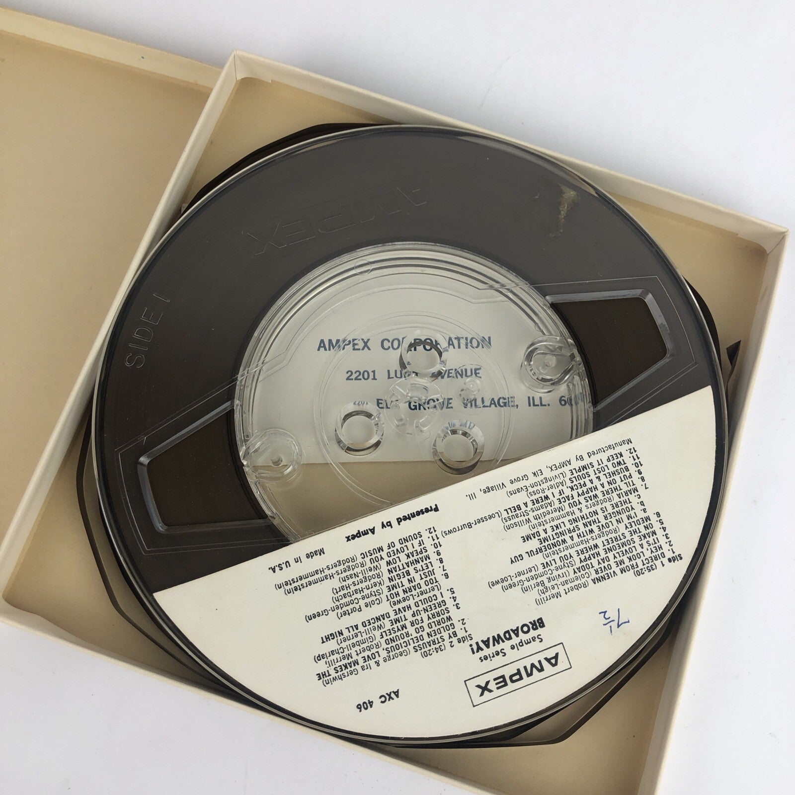 Broadway ! Ampex Sampler Series Reel To Reel Tape 7 1/2 IPS Play 68 Mins.