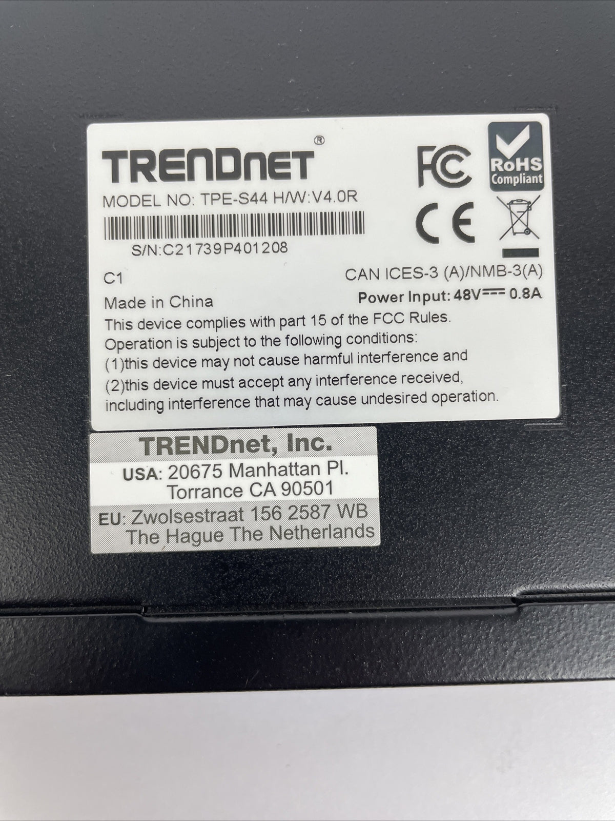 TRENDnet TPE-S44 8-Port Fast PoE Ethernet Switch Great For Small offices LOOK