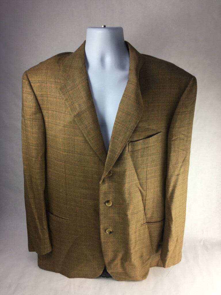 Pal Zileri Mens Suit Jacket Brown Plaid Notch Lapel Lined Virgin Wool Blazer 56