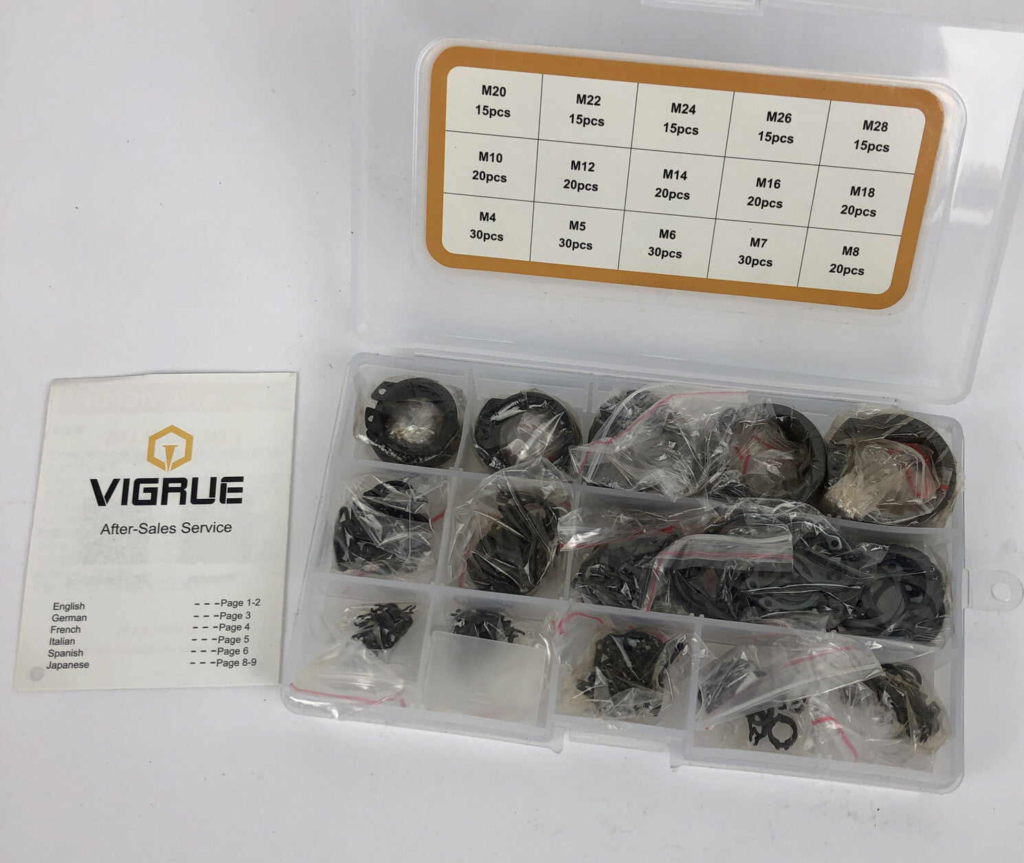 VIGRUE 315 Pieces External Circlip Snap Retaining Clip Ring Set Carbon Steel