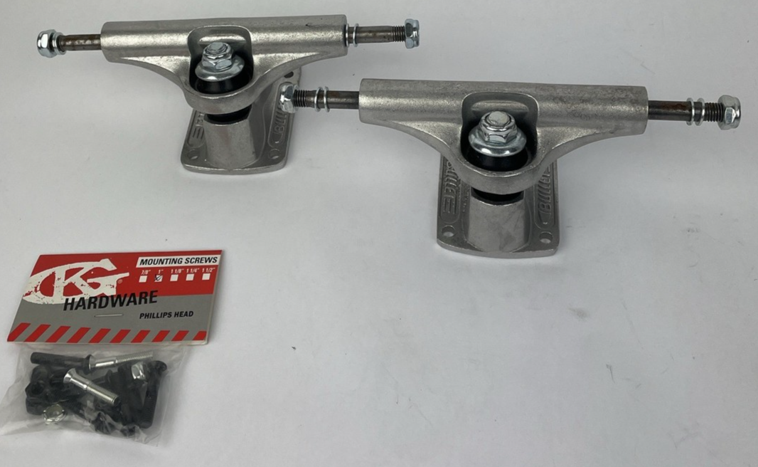 Bullet 120mm skateboard trucks with 7.2-inch axles for 7.0 to 7.5-inch decks by NHS.