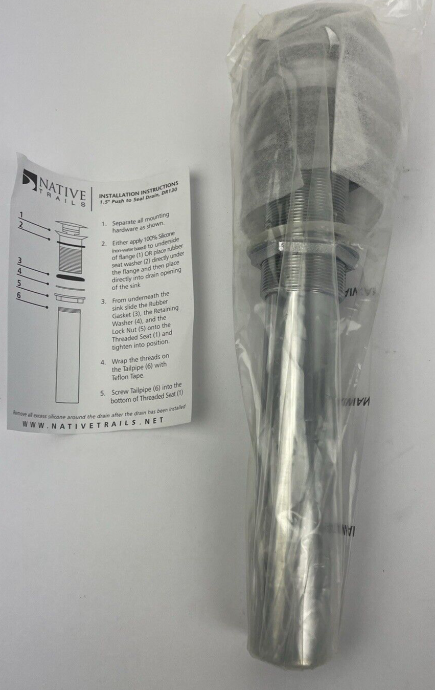 OEM Native Trails Plumbing DR130 1.5 Inch Push To Seal Dome Drain Chrome Finish