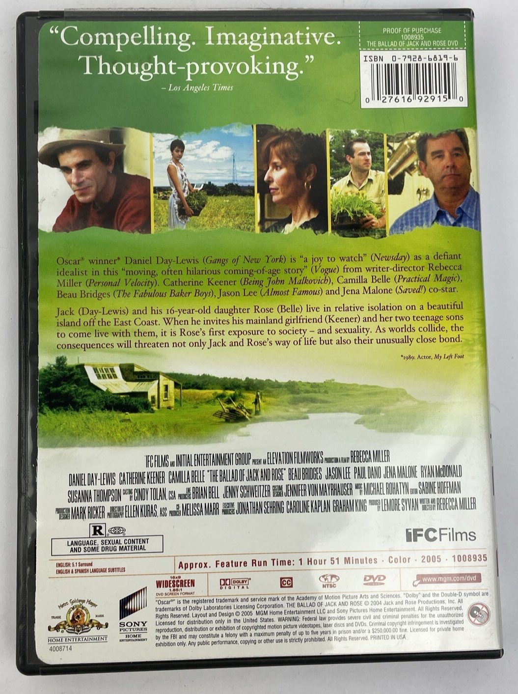 The Ballad of Jack & Rose (DVD, Video 2005, Widescreen) Daniel Day-Lewis FP20