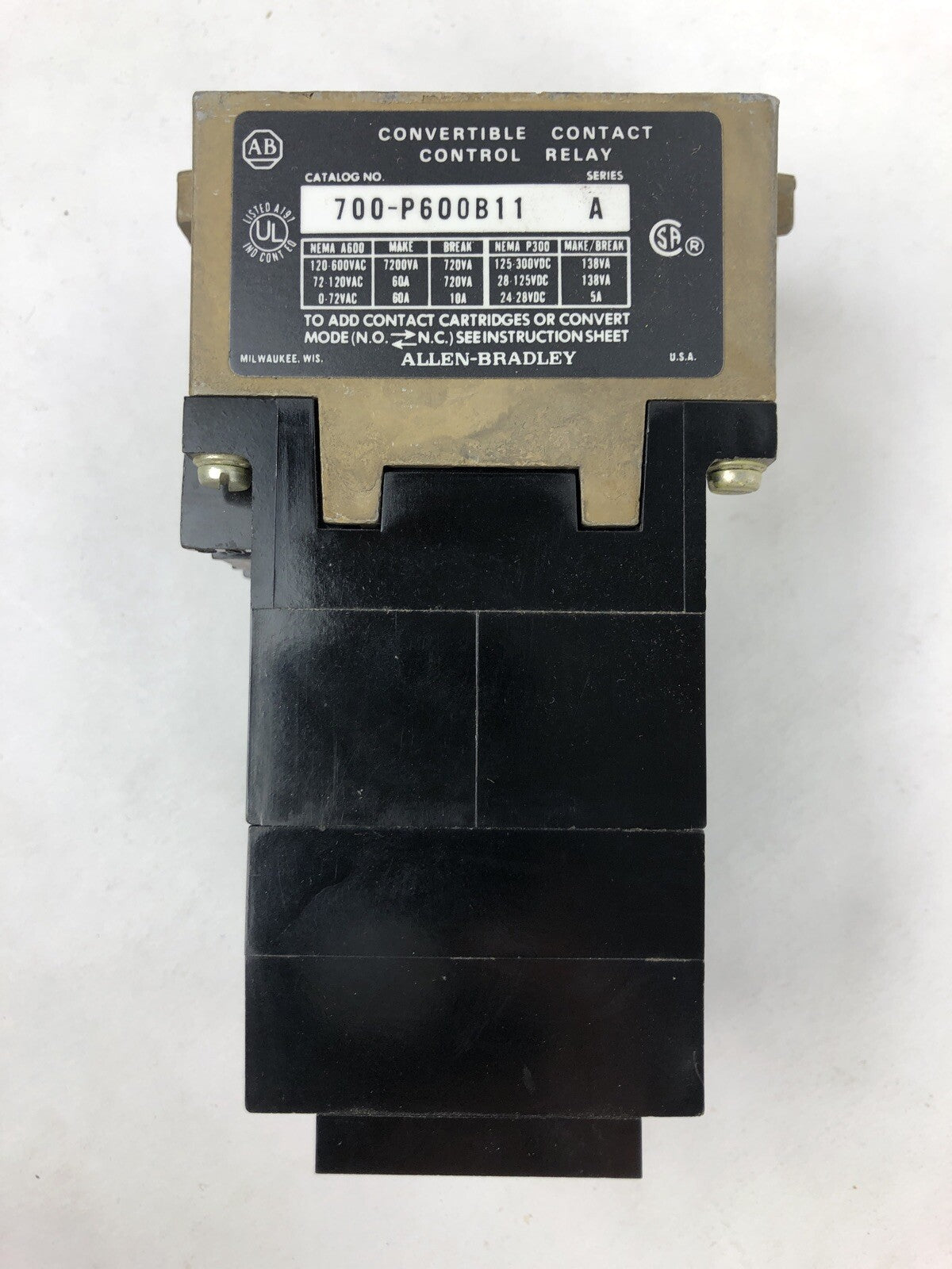 Allen Bradley 700-P600B11 AC Relay 6 Pole Convertible 10 Amp 120 VAC Tested VGC