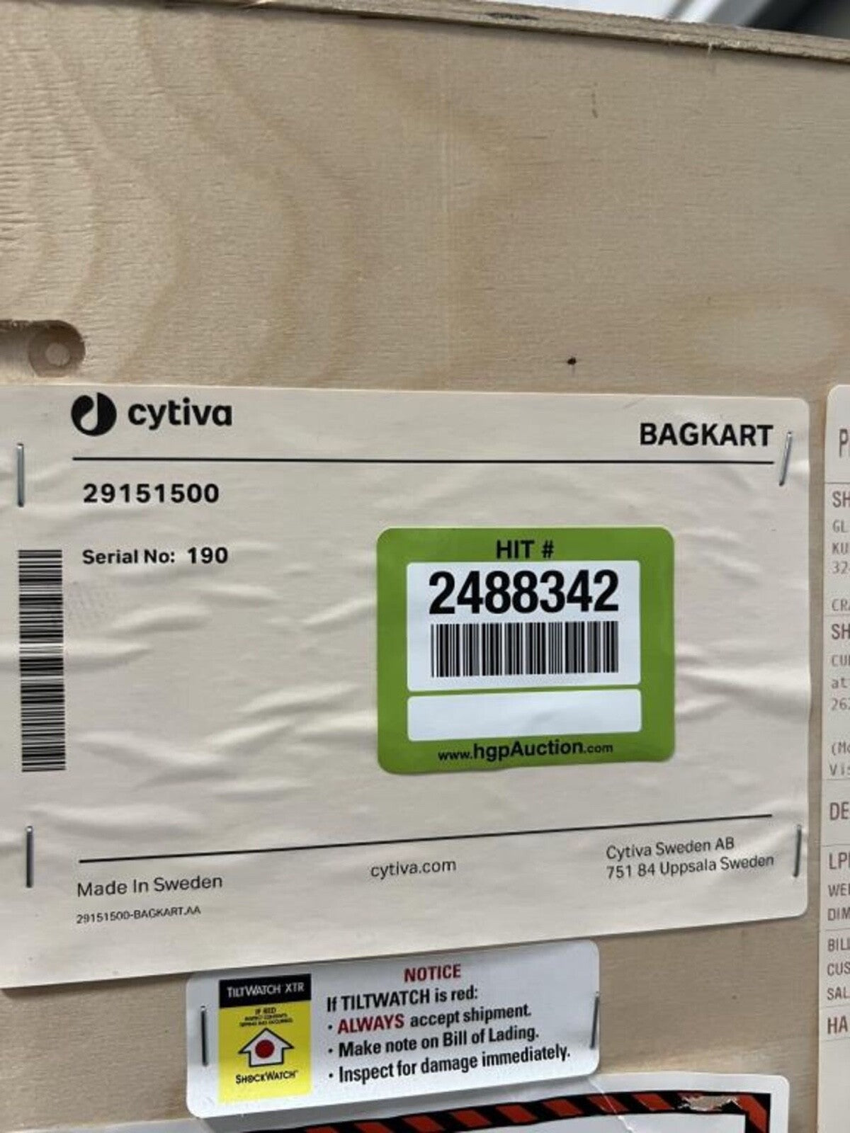Cytiva 29151500 Bagkart Bag Trolley for 2-D bags with integrated load cell