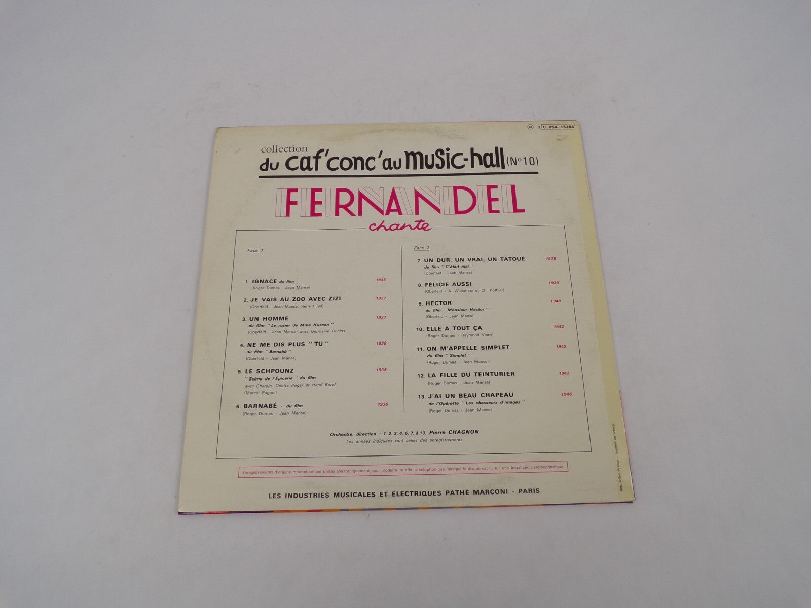 Du Caf'conc'au Music-Hall Fernandel Chante Ignace Un Homme Vinyl Record