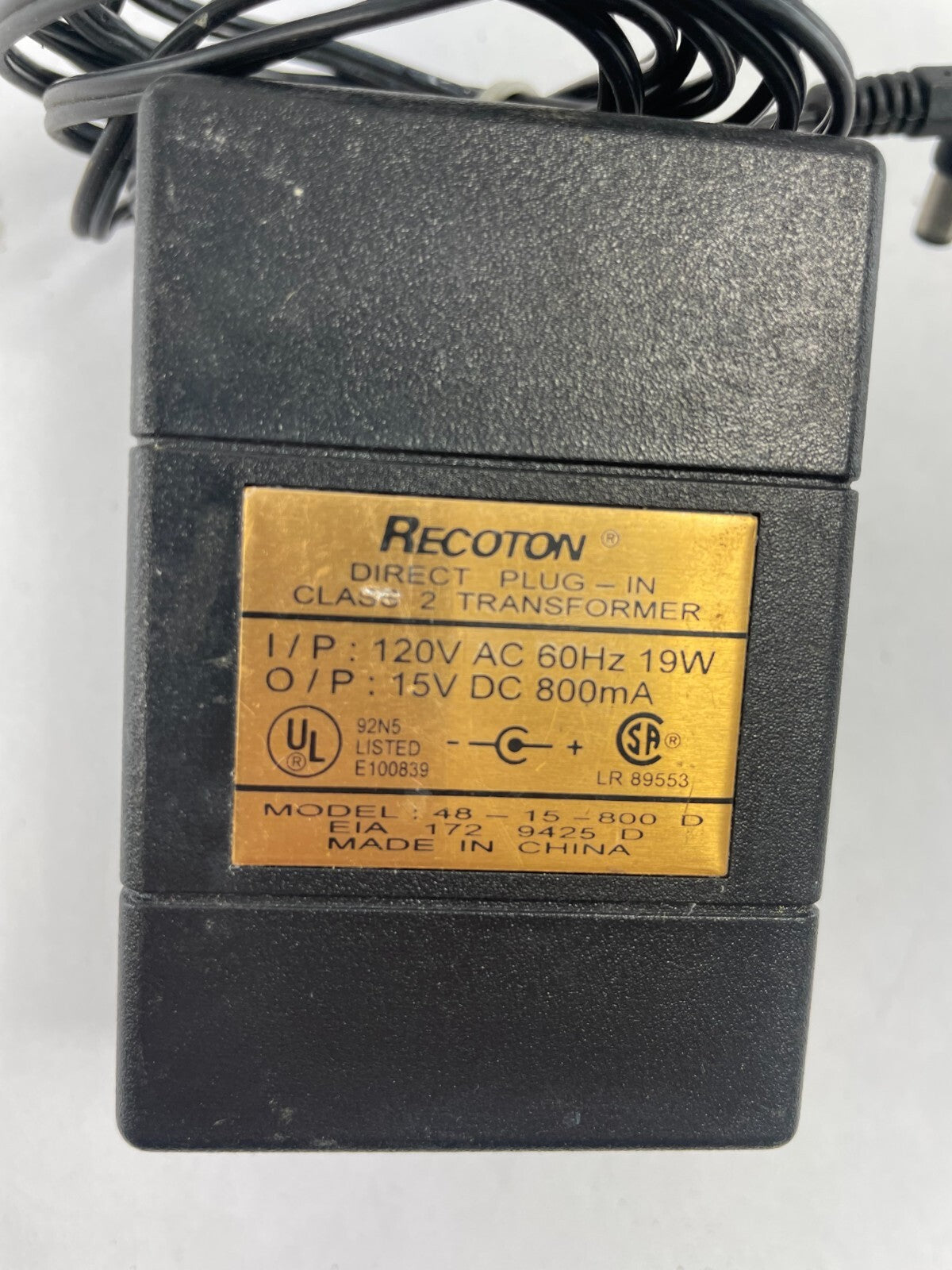 Geniune Recoton 48-15-800 D Output 15 V 0.800 A Power Supply Adapter B01