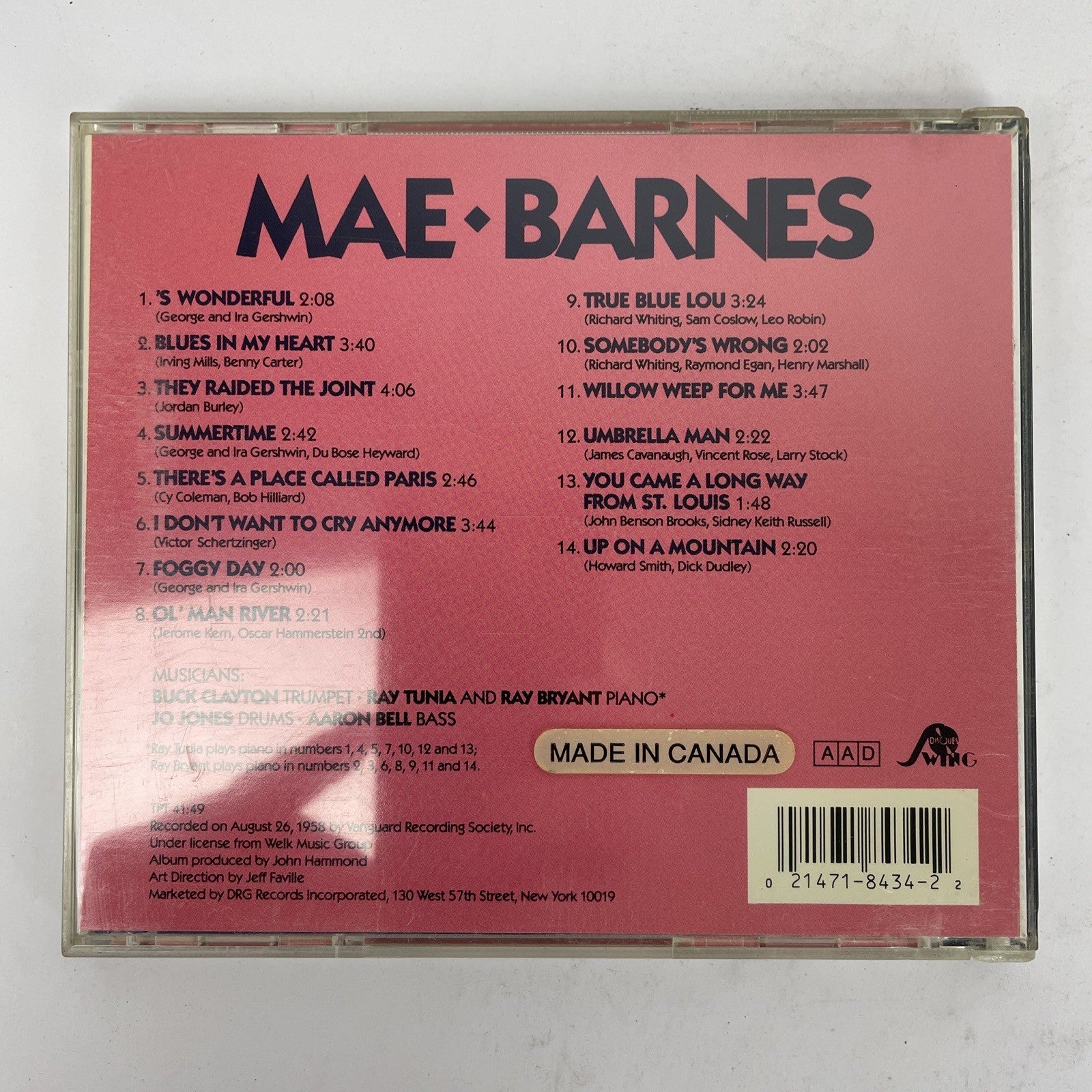 Mae Barnes with Buck Clayton Jo Jones Ray Bryant CD, 1991 recorded 1958 MINT #1