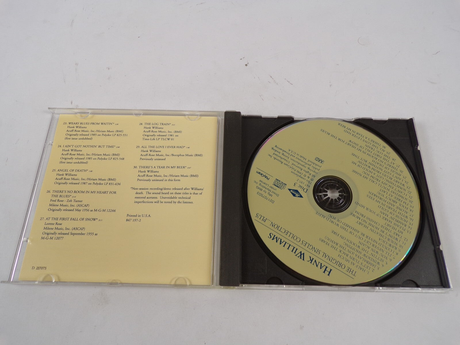 Hank Williams The Original Singles Collection Compact Disc Three You Win CD#39