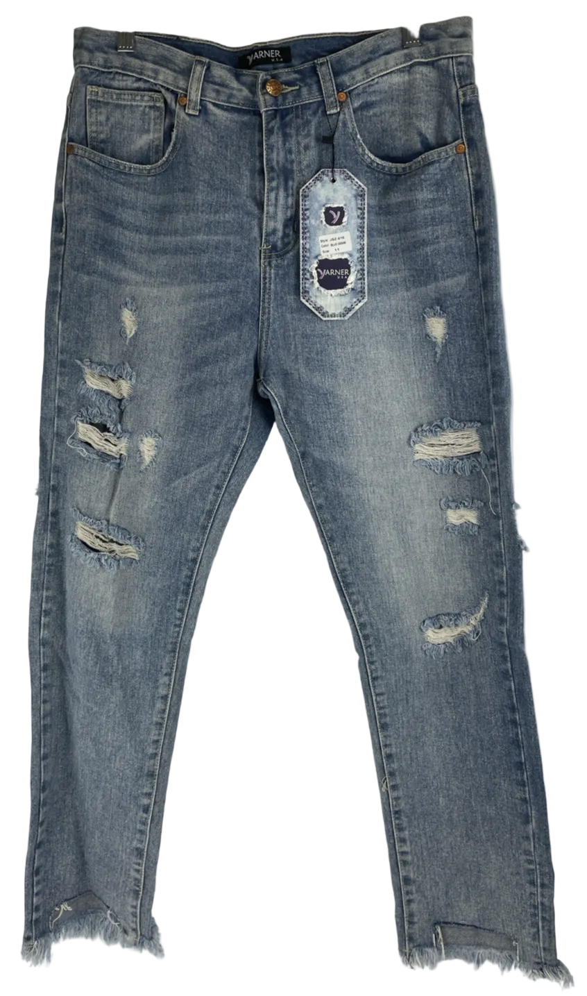Yarner USA Distressed Torn Jeans Women's Size 11 High Rise Waist Light Blue Wash