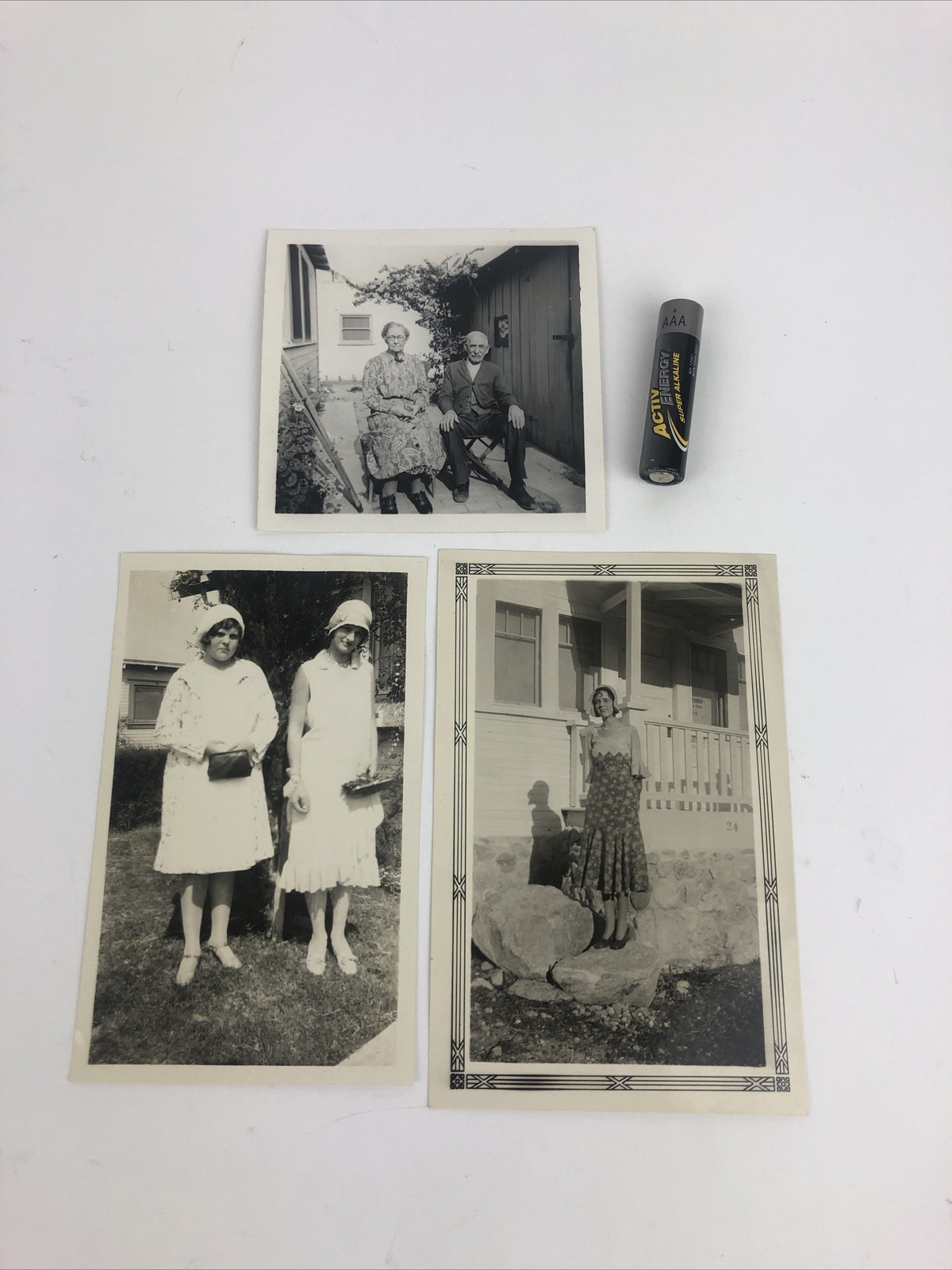 3 x Vintage PRETTY BRUNETTE Snapshot Photo 1940s OUTDOOR POSE + Ma & Pa