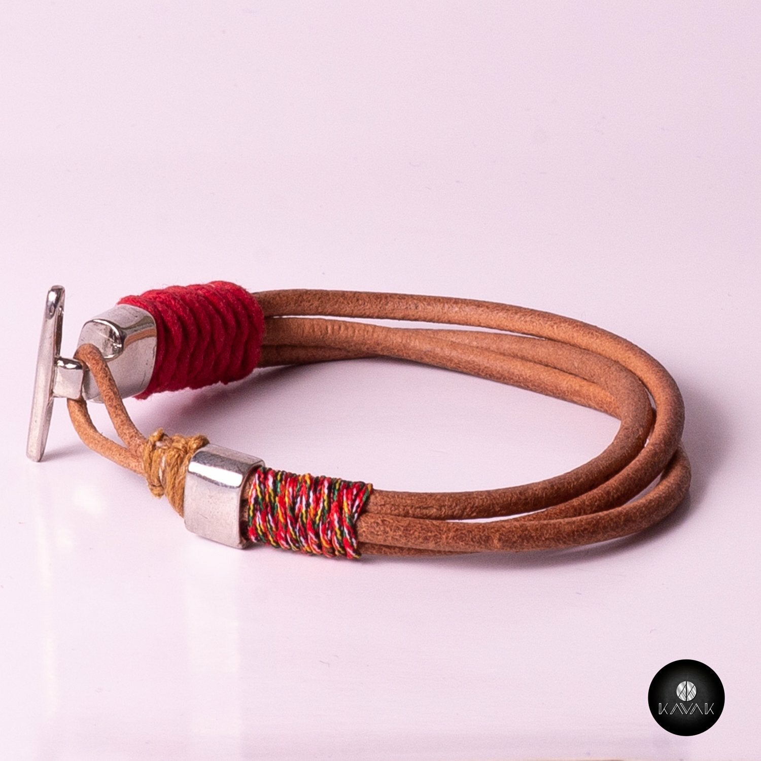 Kavak handmade braided leather cord adjustable men's bracelet