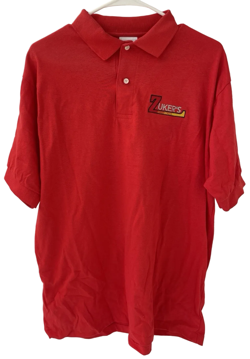 Vintage 1990's Zukers Custom Trolling Lures Collard Embroidered Golf Shirt Red L
