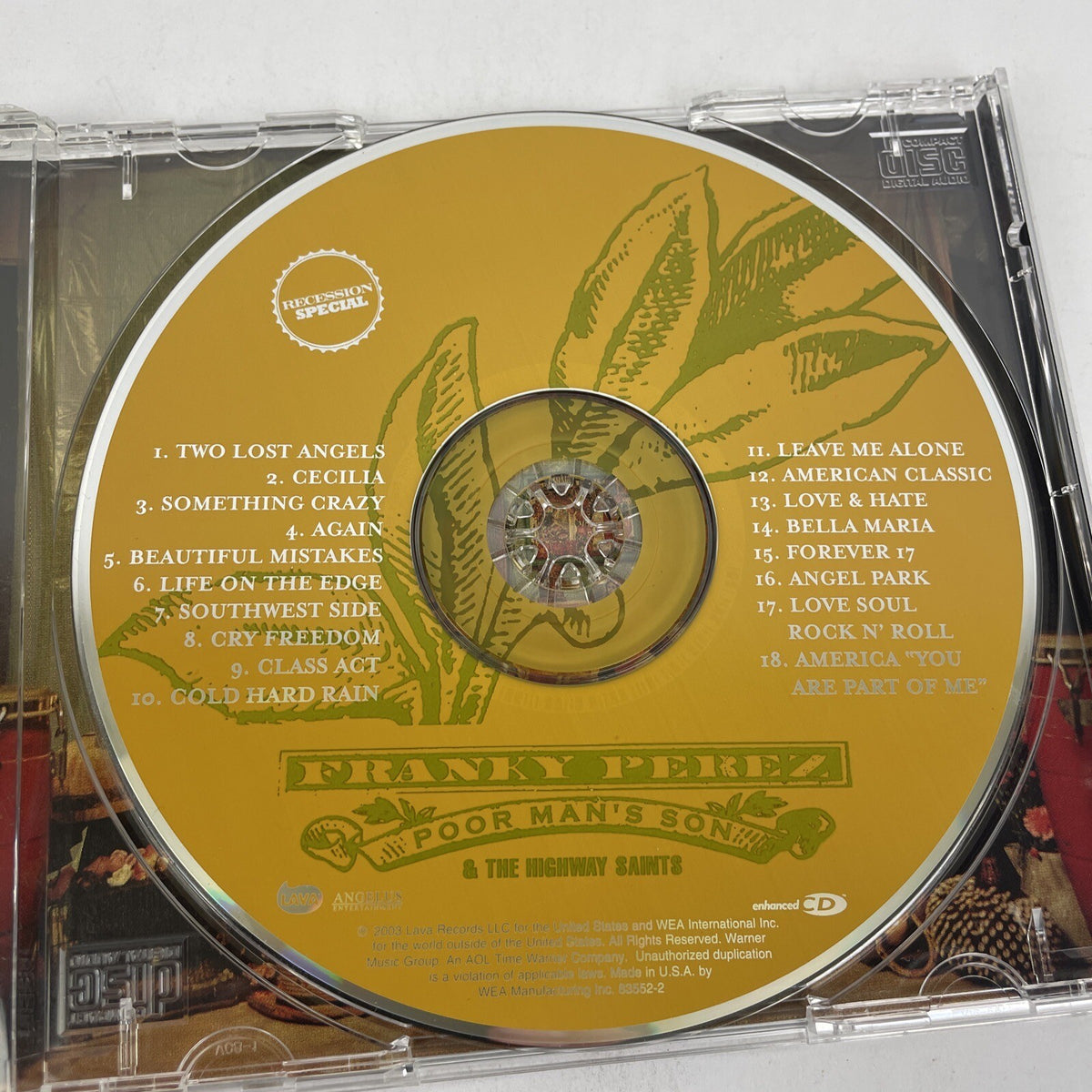 Franky Perez - Poor Man's Son ( Digital Audio CD, 2003, Lava Records) VGC - PQR
