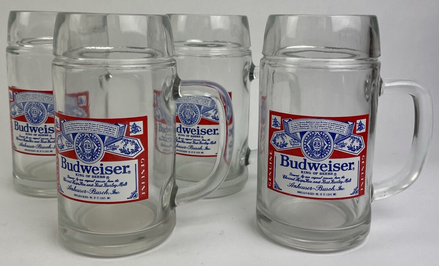 Lot of 4 x Budweiser 1970 VINTAGE Beer Glass Mug 0.5L 56 Bullet Mouth LOOK 6.5"