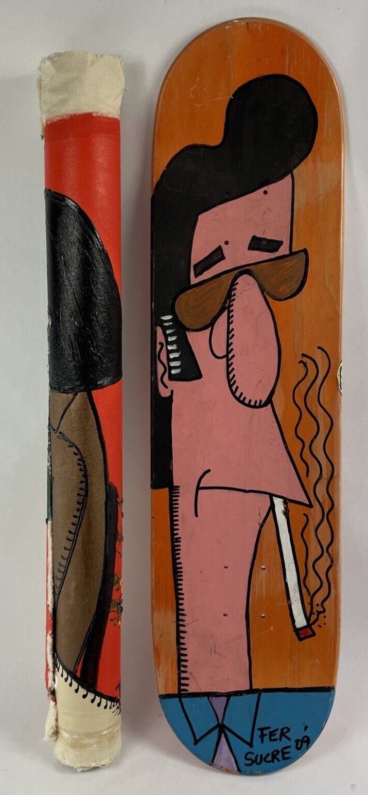 Fernando FER Sucre original oil paintings on canvas with hand-painted skateboard deck set.