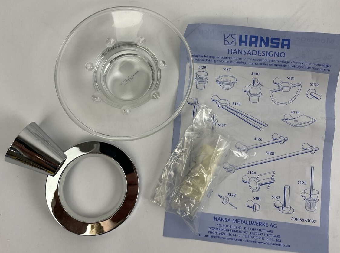 Hansa Designo Chrome Glass Soap Tray Soap Holder Dish 5127CH Wall Mount - NEW