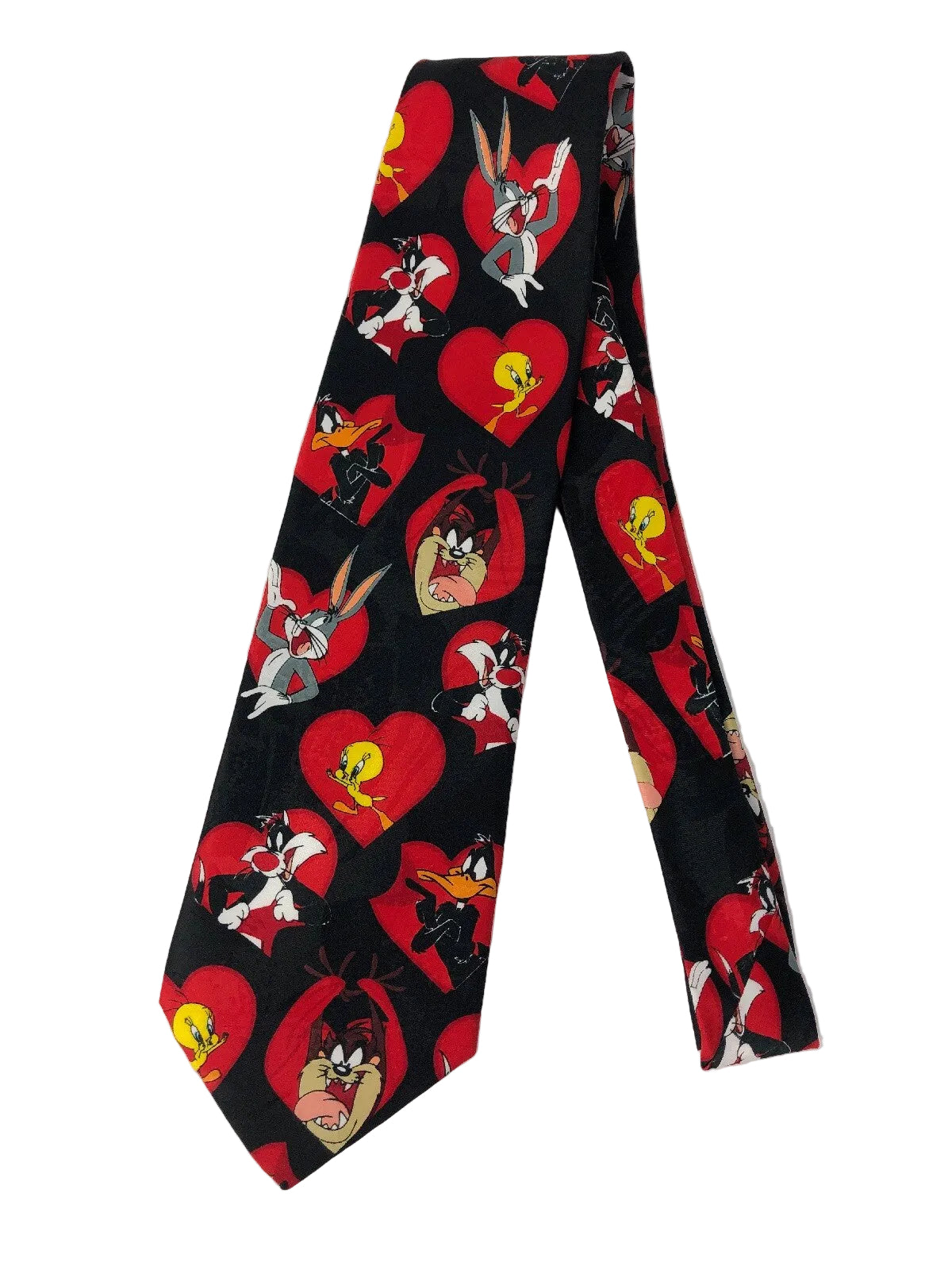 Looney Tunes Mania Heart Valentine Novelty Necktie Vintage 1997 Tweety Taz Bugs
