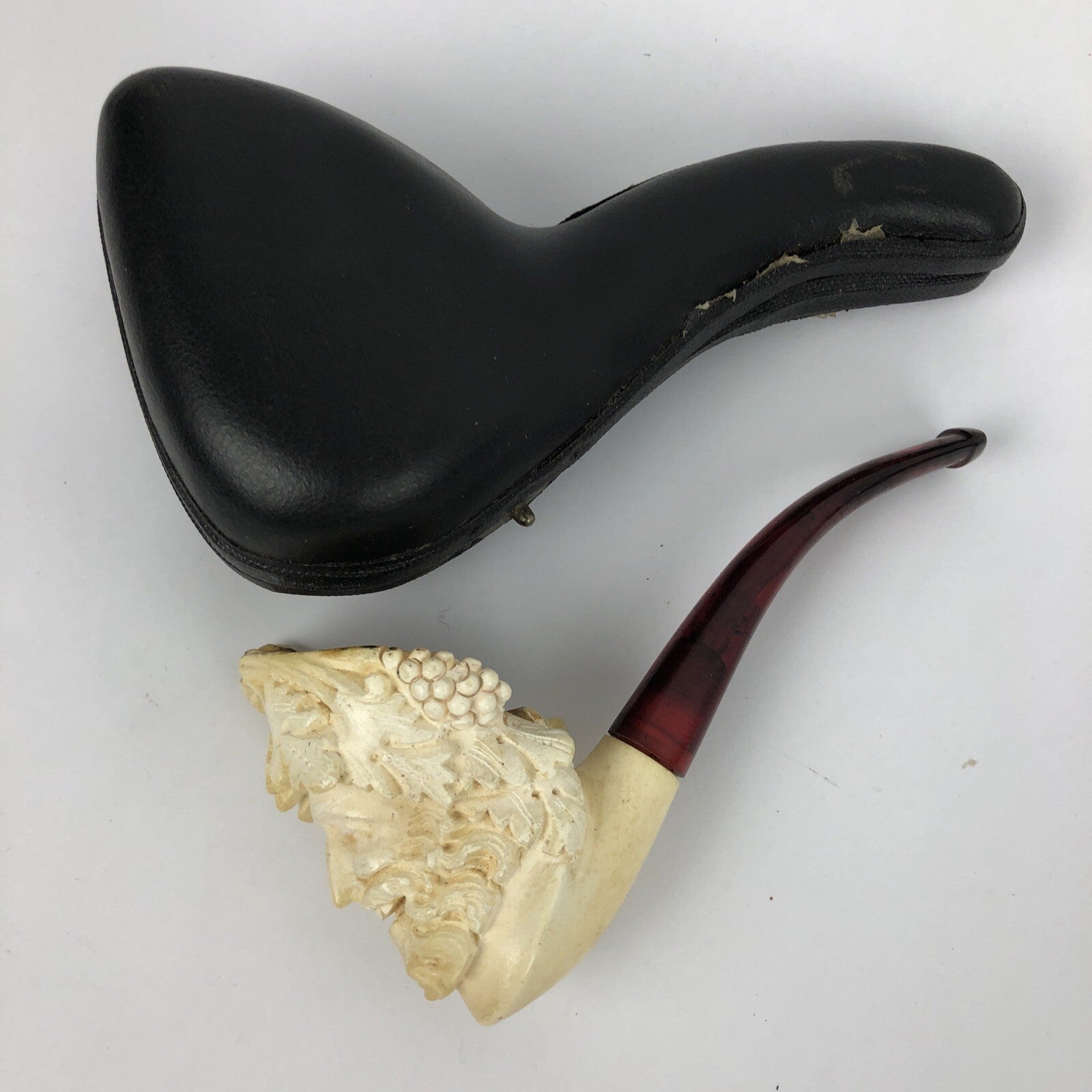 Vintage Meerschaum Hand Carved Sultan Head Turkish Smoking Pipe in Box Light Use