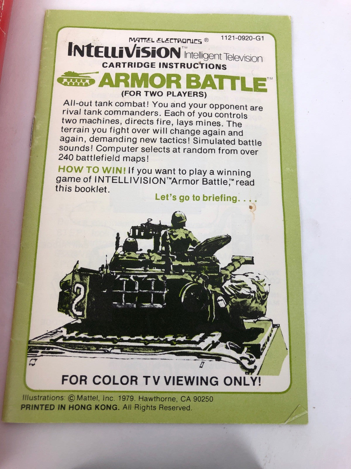 1979 MATTEL INTELLIVISION "ARMOR BATTLE" W/2 CONTROLLER OVERLAYS & INSTRUCTIONS!