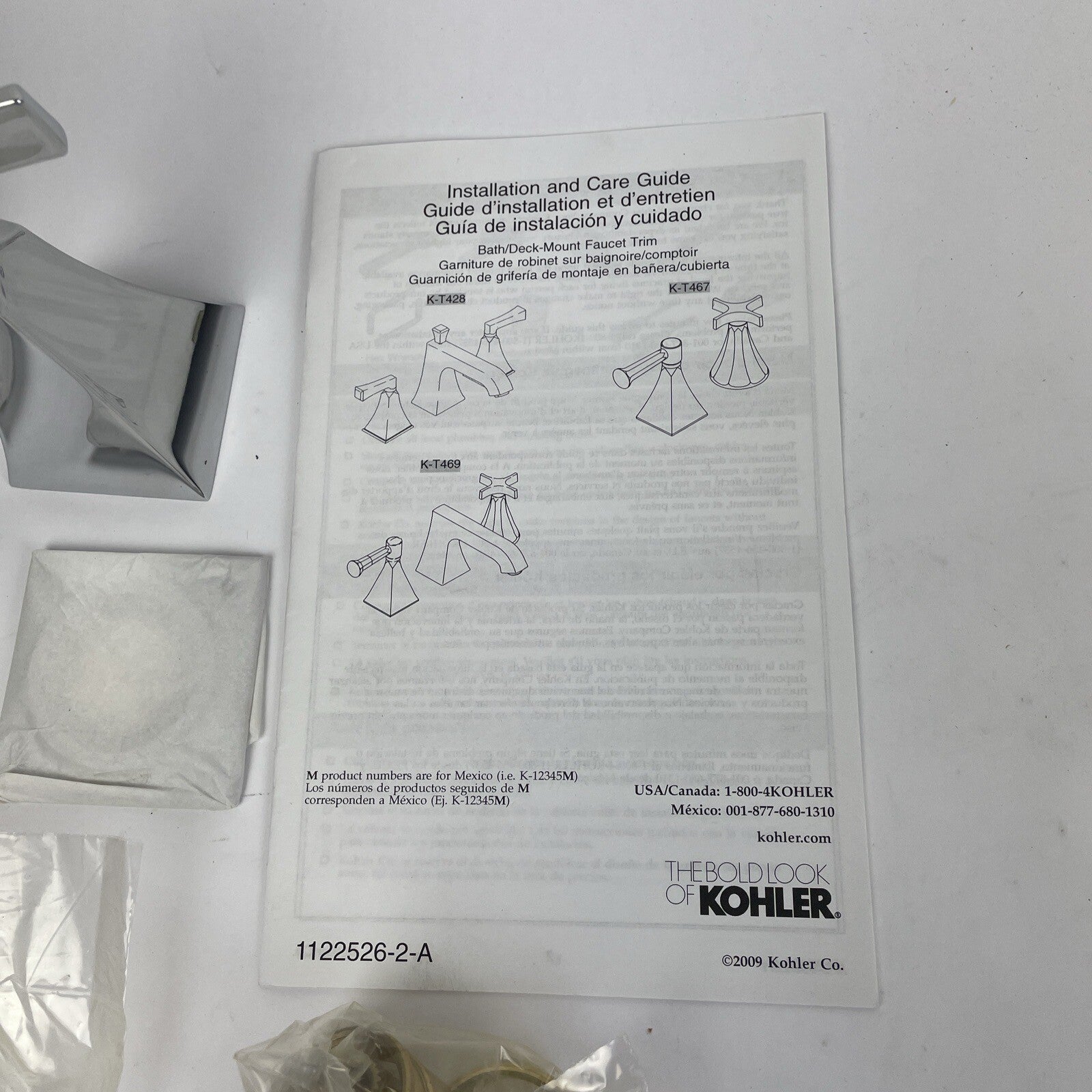 Kohler Stately T467-3S-CP chrome deck mount bath valve trim cross handles
