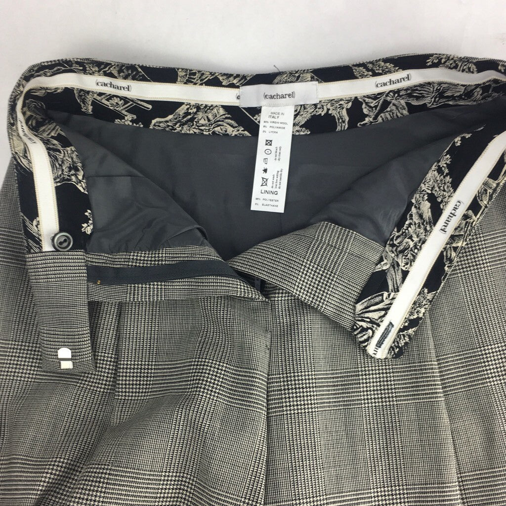 Cacharel Womens Culotte Pants Gray Glen Plaid Zip Fly Belt Loop Lined Stretch 28