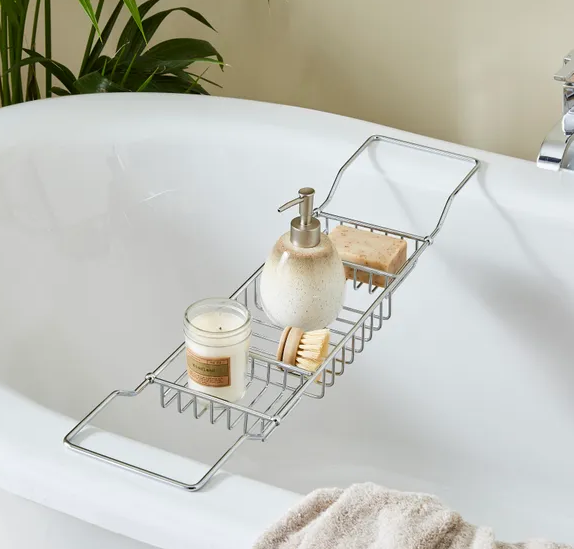 Vasla Extendable Bath Tub Tray Rack Adjustable Chrome