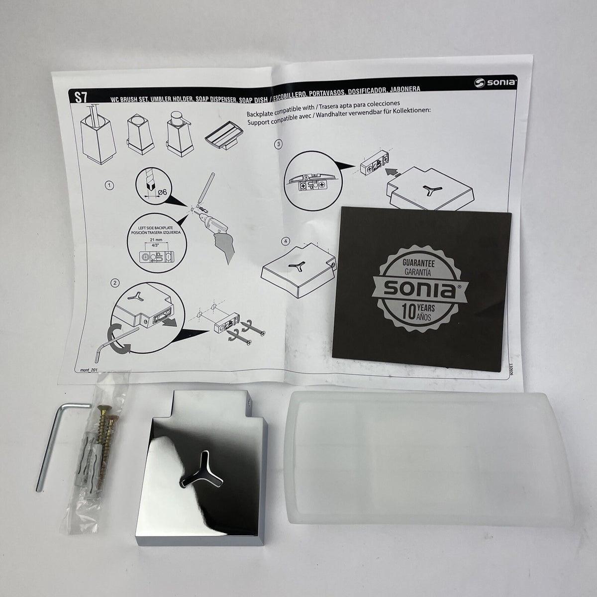 OEM SONIA Designer Wall Mount Bathroom Soap Dish Chrome and Glass Model S7 RARE