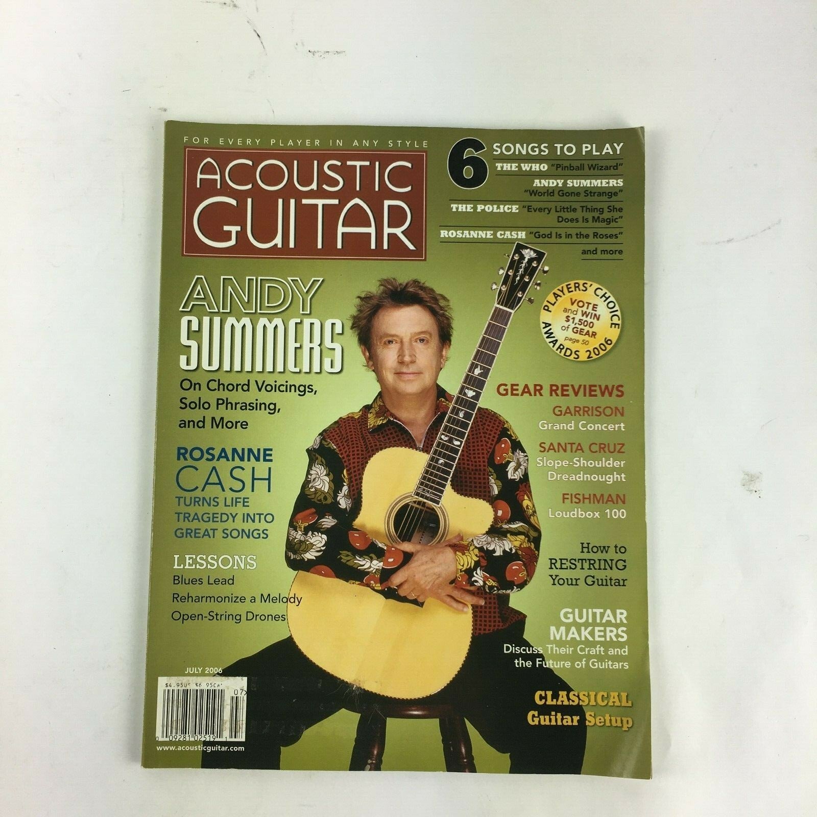 July 2006 Acoustic Guitar World Magazine Andy Summers Rosanne Cash Santa Cruz