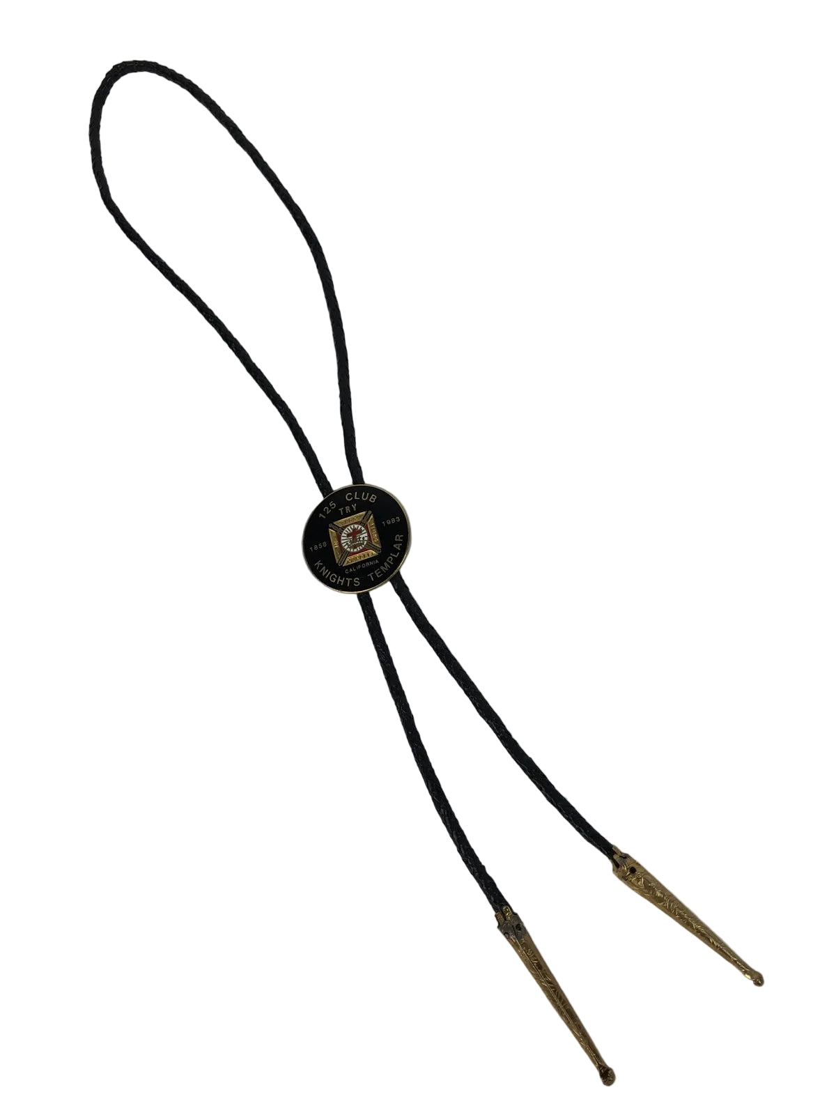 Knights Templar 125 Club bolo tie necklace with cross shield emblem commemorating 1858 to 1983 anniversary collection piece