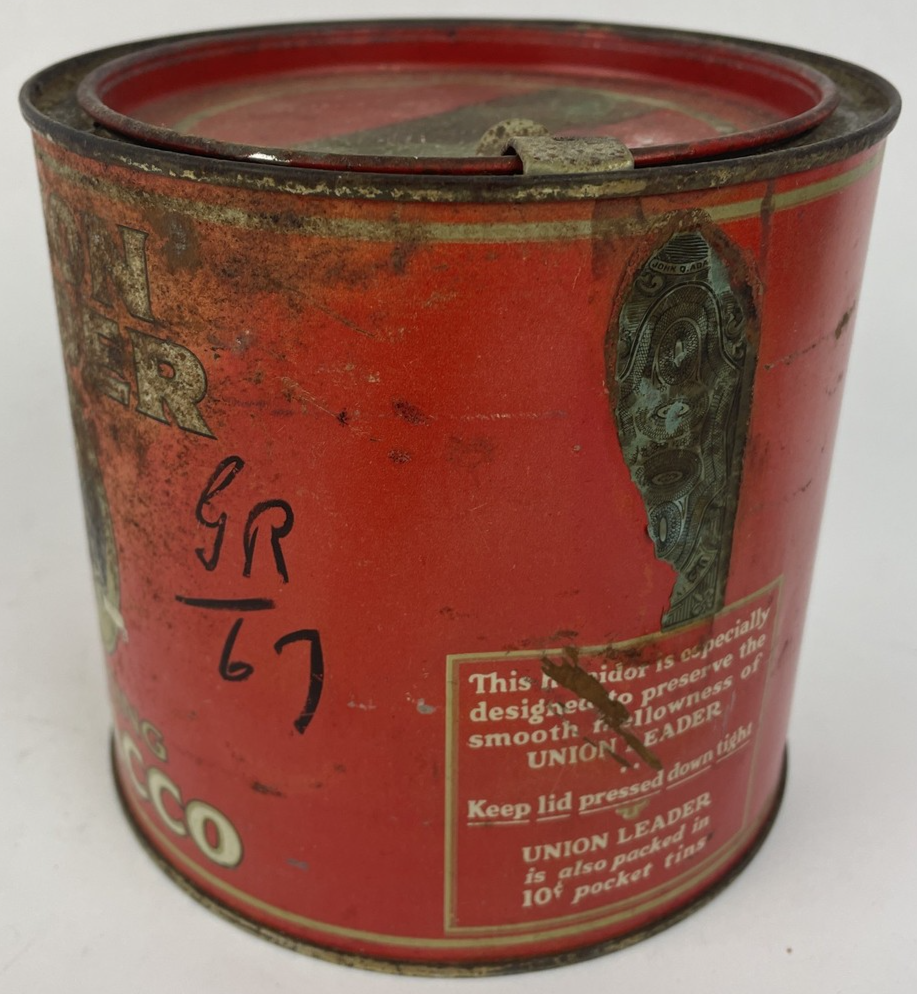 Vintage Empty Union Leader Smoking Tobacco Tin Can Louisville KY 14 Oz