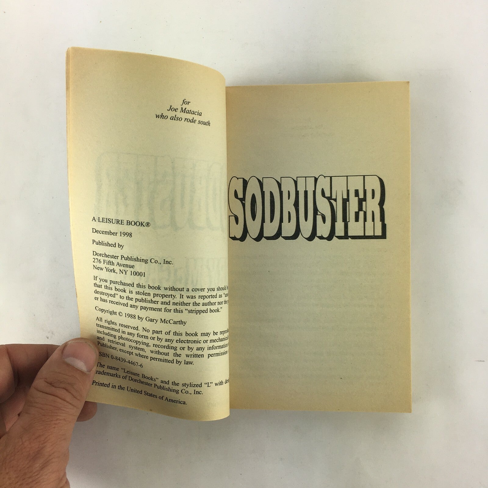 Gary McCarthy Sodbuster First Time in Paperback!